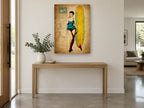 Surfer Girl Postcard vintage canvas print on the wall of a entry hall