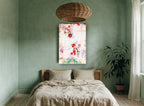 Crimson Blossom Drift floral canvas print on the wall of a bedroom