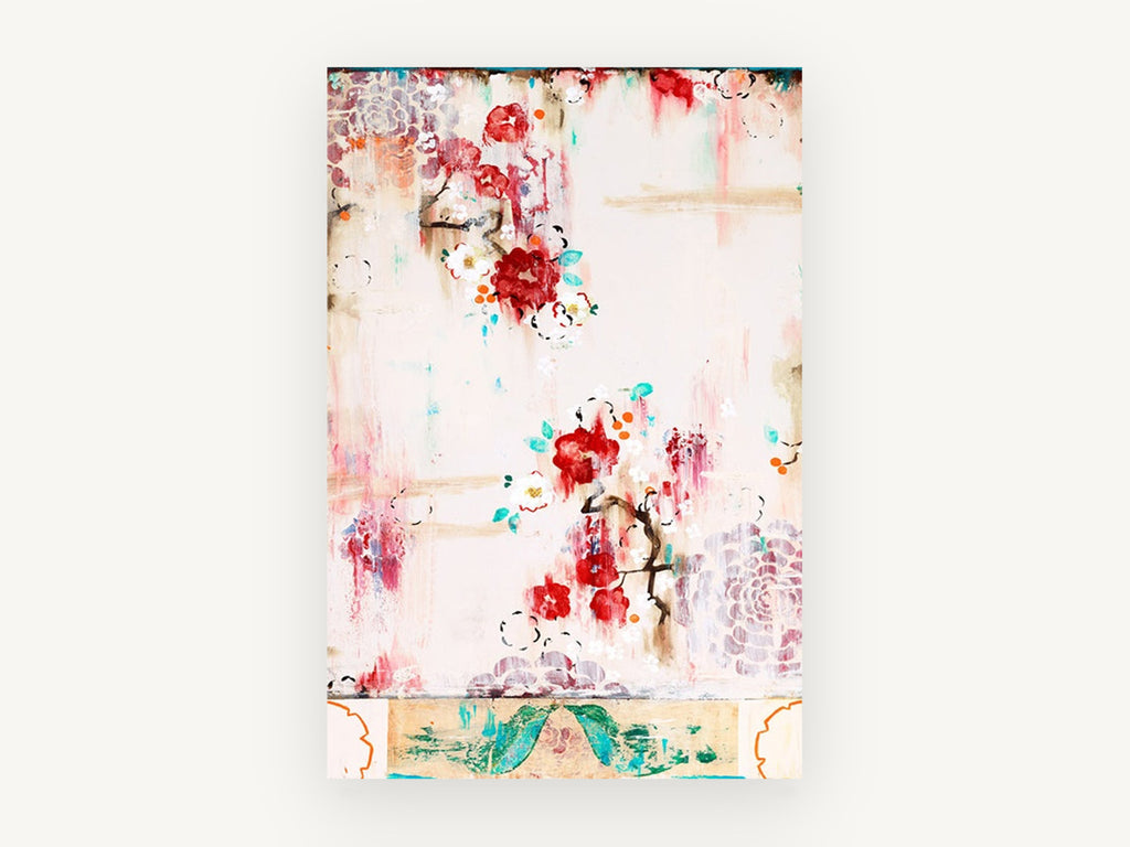Crimson Blossom Drift, floral canvas wall art print, front view
