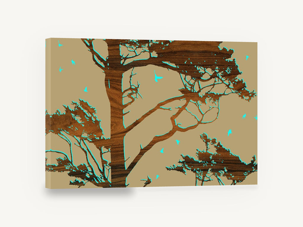 Wood Grain Cypress Silhouette, tree silhouette birds wood grain art, floral canvas wall art print ready to hang