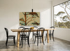 Wood Grain Cypress Silhouette floral canvas print on the wall of a dining room