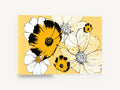 Golden Cosmos Contrast, yellow cosmos flowers ink illustration, floral canvas wall art print ready to hang