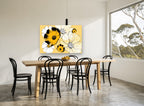 Golden Cosmos Contrast floral canvas print on the wall of a dining room