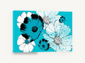 Turquoise Cosmos Bloom, turquoise cosmos flowers graphic illustration, floral canvas wall art print ready to hang