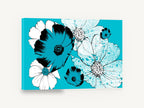 Turquoise Cosmos Bloom, turquoise cosmos flowers graphic illustration, floral canvas wall art print ready to hang