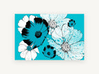 Turquoise Cosmos Bloom, floral canvas wall art print, front view