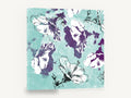 Plum Hibiscus on Aqua, purple and white hibiscus graphic floral, floral canvas wall art print ready to hang