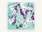 Plum Hibiscus on Aqua, floral canvas wall art print, front view