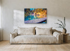 Turquoise Boardwalk Falls landscape canvas print on the wall of a living room