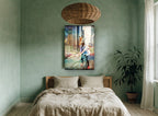 Giraffe Commuter animal canvas print on the wall of a bedroom