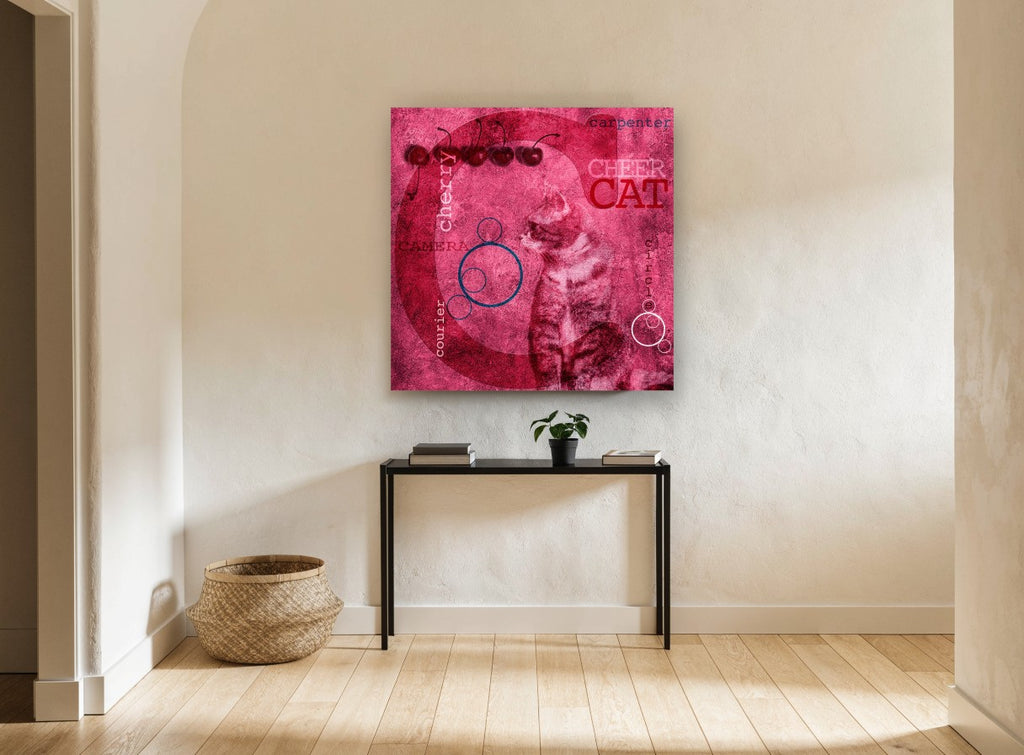 Cherry Cat Alphabet kitchen canvas print on the wall of a hallway