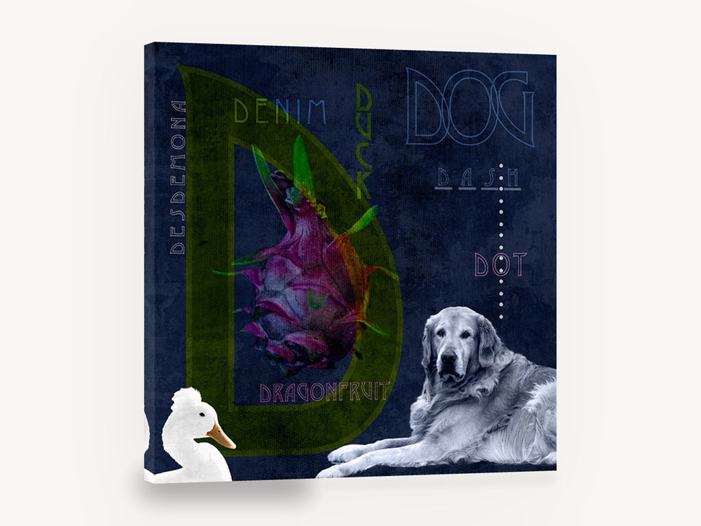 Dragonfruit Dog Alphabet, letter d dragonfruit dog duck, kitchen canvas wall art print ready to hang