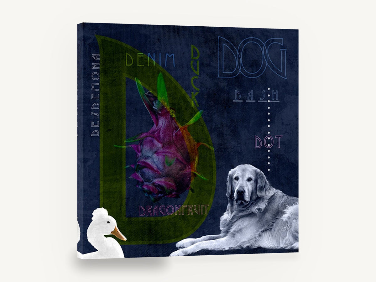 Dragonfruit Dog Alphabet, letter d dragonfruit dog duck, kitchen canvas wall art print ready to hang