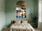 Tropical Sunset Grid coastal canvas print on the wall of a bedroom