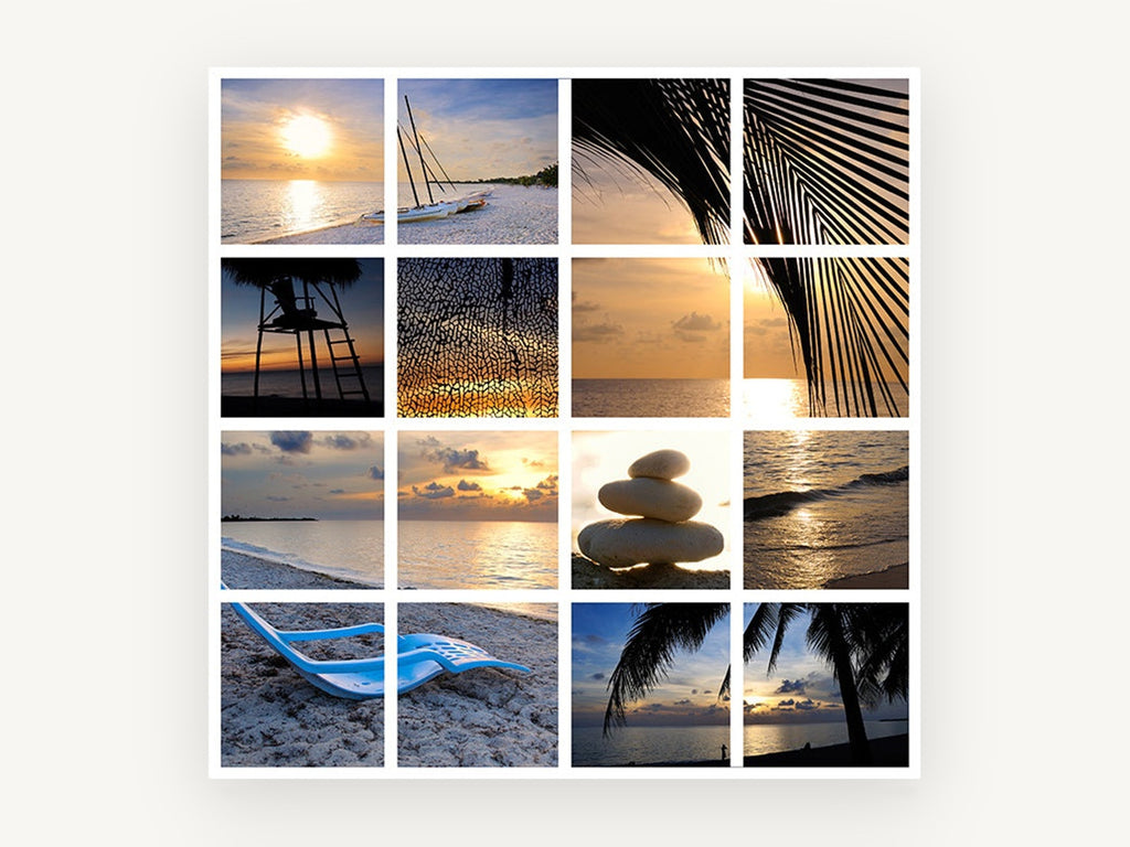 Tropical Sunset Grid, coastal canvas wall art print, front view