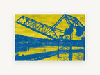 Blue Crane Yellow Planks, coastal canvas wall art print, front view