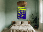 Boston Harbour Neon Aerial coastal canvas print on the wall of a bedroom