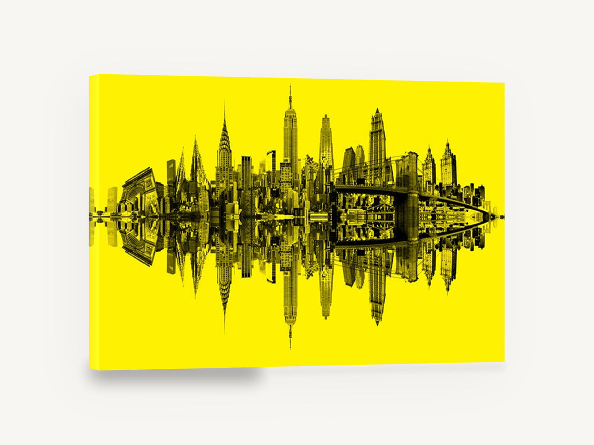 New York Yellow Mirror, new york skyline yellow mirrored, city canvas wall art print ready to hang
