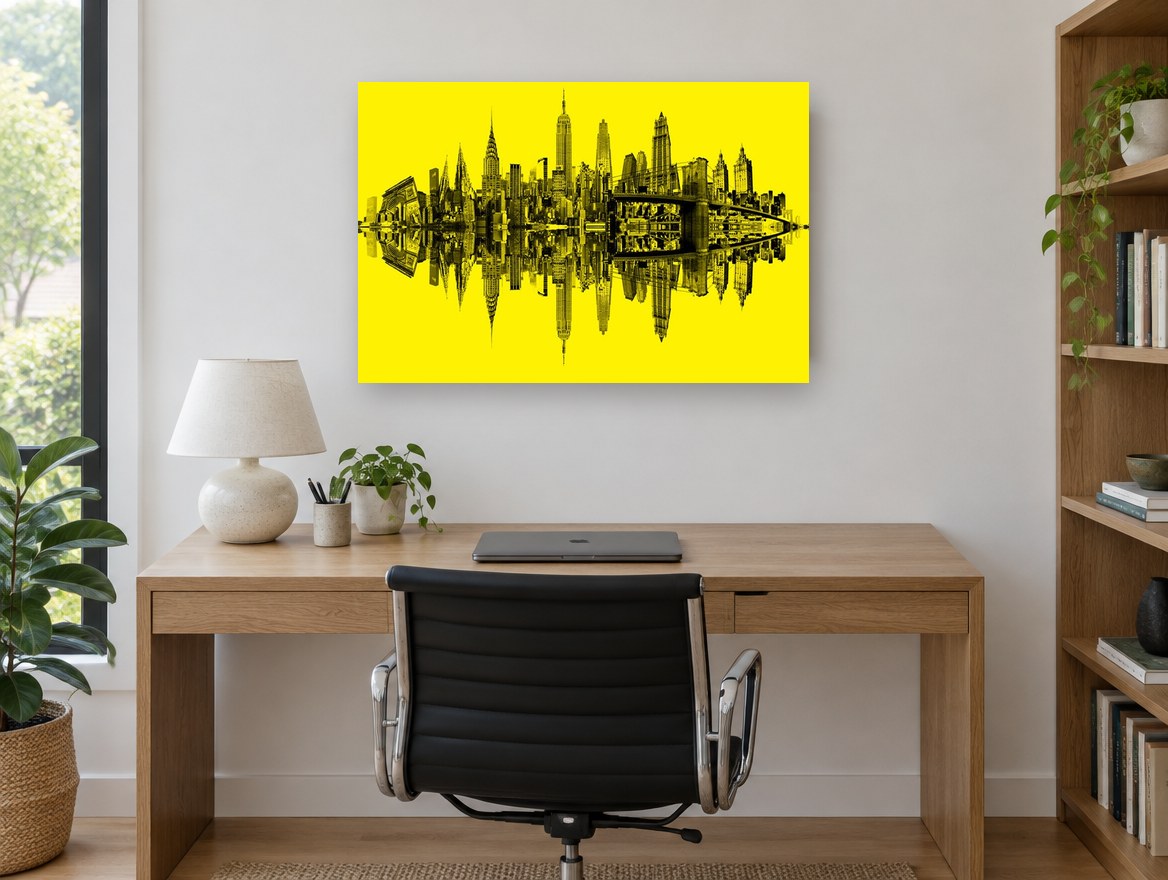 New York Yellow Mirror city canvas print on the wall of a study