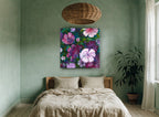Violet Garden Bloom floral canvas print on the wall of a bedroom