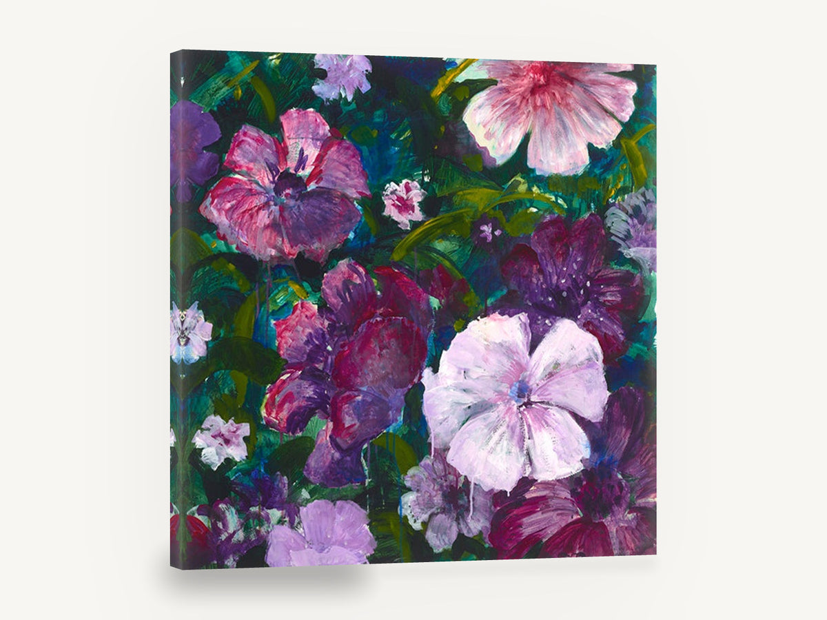 Violet Garden Bloom, purple pink floral acrylic style painting, floral canvas wall art print ready to hang