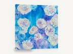 Blue Rose Burst, white roses on blue acrylic floral, floral canvas wall art print ready to hang