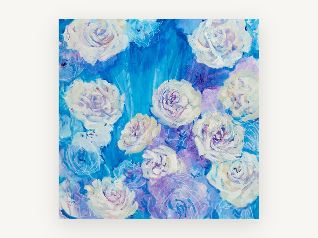 Blue Rose Burst, floral canvas wall art print, front view