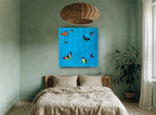 Butterflies on Cerulean animal canvas print on the wall of a bedroom
