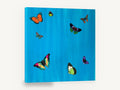 Butterflies on Cerulean, colourful butterflies illustration on blue, animal canvas wall art print ready to hang