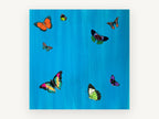 Butterflies on Cerulean, colourful butterflies illustration on blue, animal canvas wall art print, front view