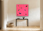 Butterflies on Hot Pink animal canvas print on the wall of a hallway