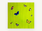 Butterflies on Lime, colourful butterflies on lime green, animal canvas wall art print, front view