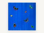 Butterflies on Cobalt, colourful butterflies on blue illustration, animal canvas wall art print, front view