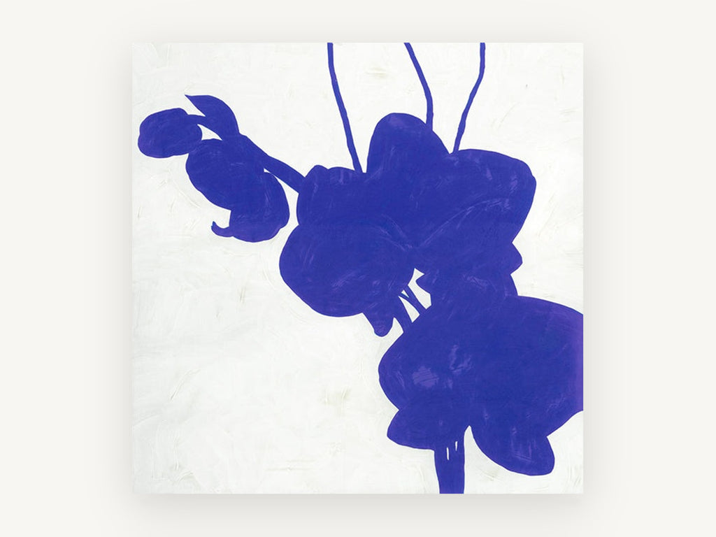 Indigo Orchid Silhouette, floral canvas wall art print, front view