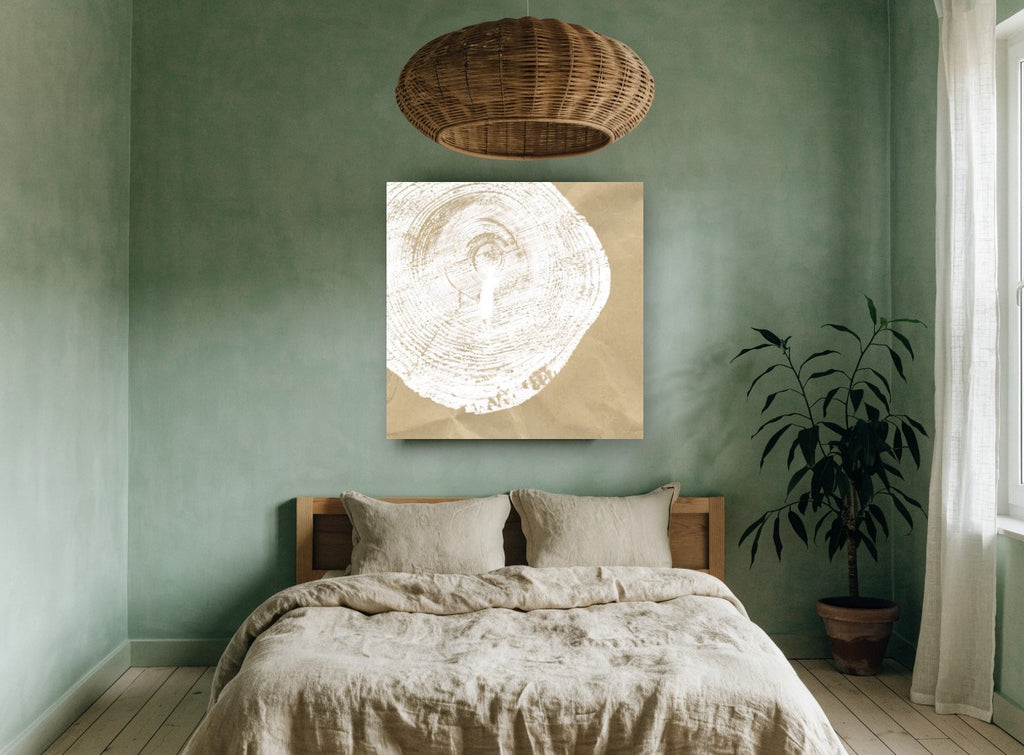 Tree Ring Impression floral canvas print on the wall of a bedroom