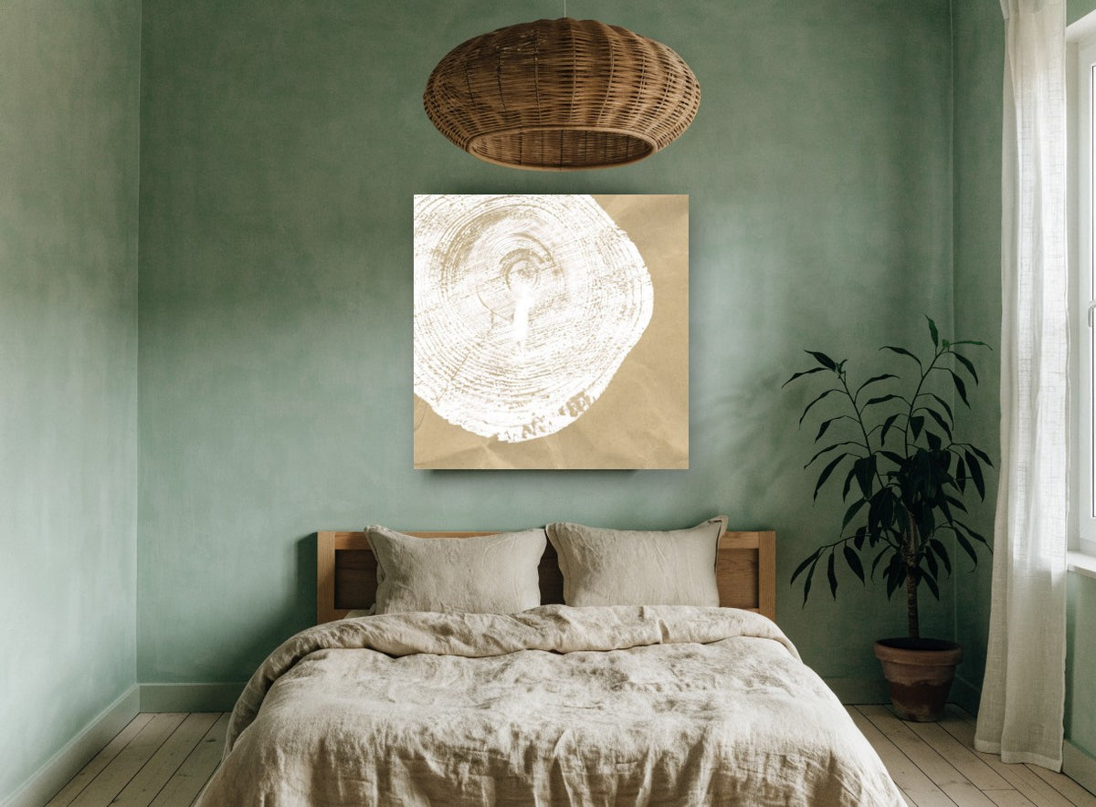 Tree Ring Impression floral canvas print on the wall of a bedroom