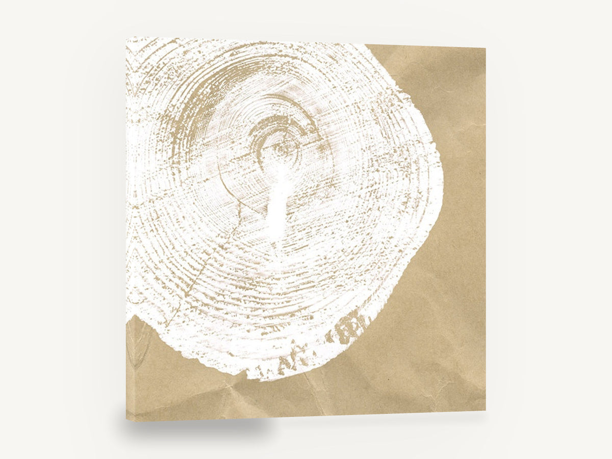 Tree Ring Impression, white tree ring print on kraft, floral canvas wall art print ready to hang