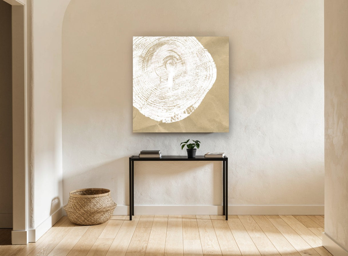 Tree Ring Impression floral canvas print on the wall of a hallway