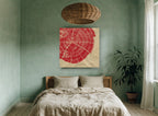 Red Tree Ring Print floral canvas print on the wall of a bedroom