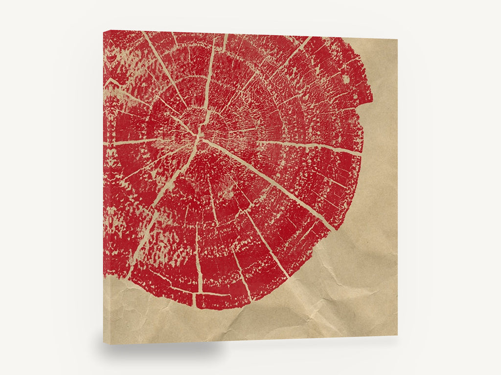 Red Tree Ring Print, red tree ring wood block, floral canvas wall art print ready to hang