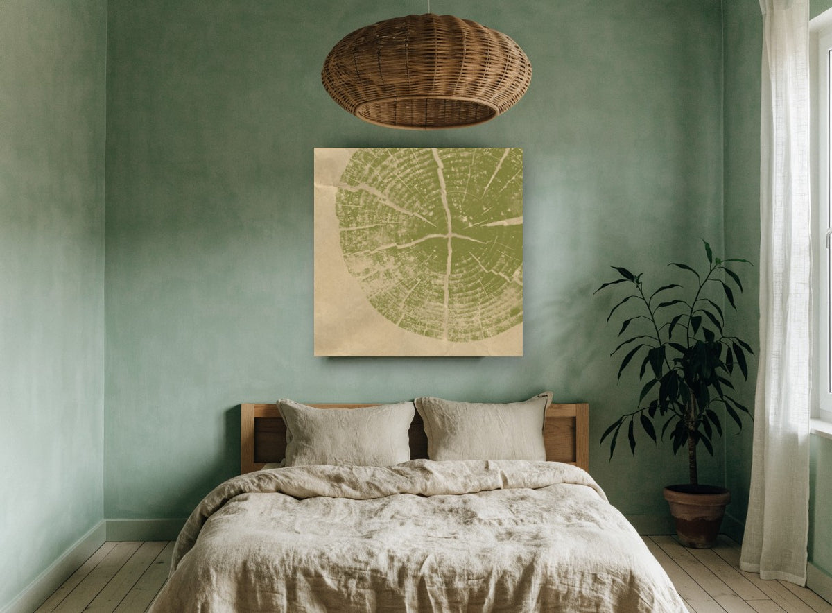 Olive Tree Ring Print floral canvas print on the wall of a bedroom