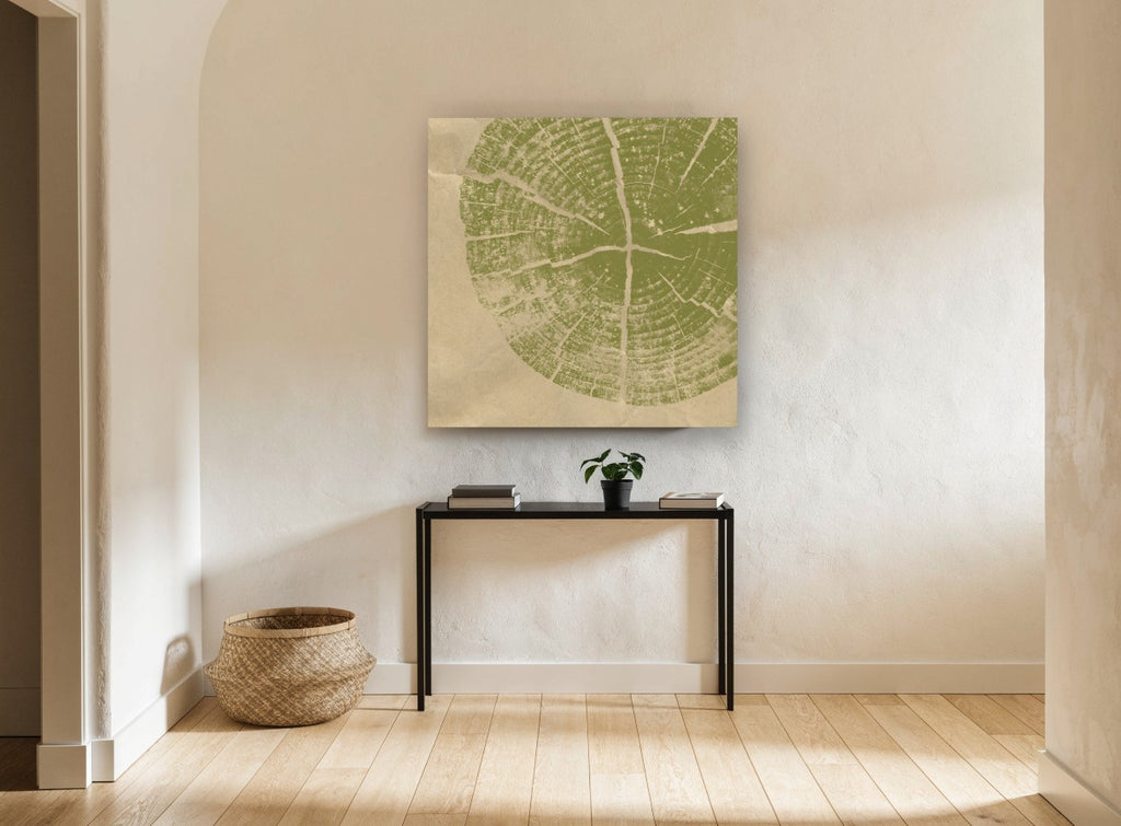 Olive Tree Ring Print floral canvas print on the wall of a hallway