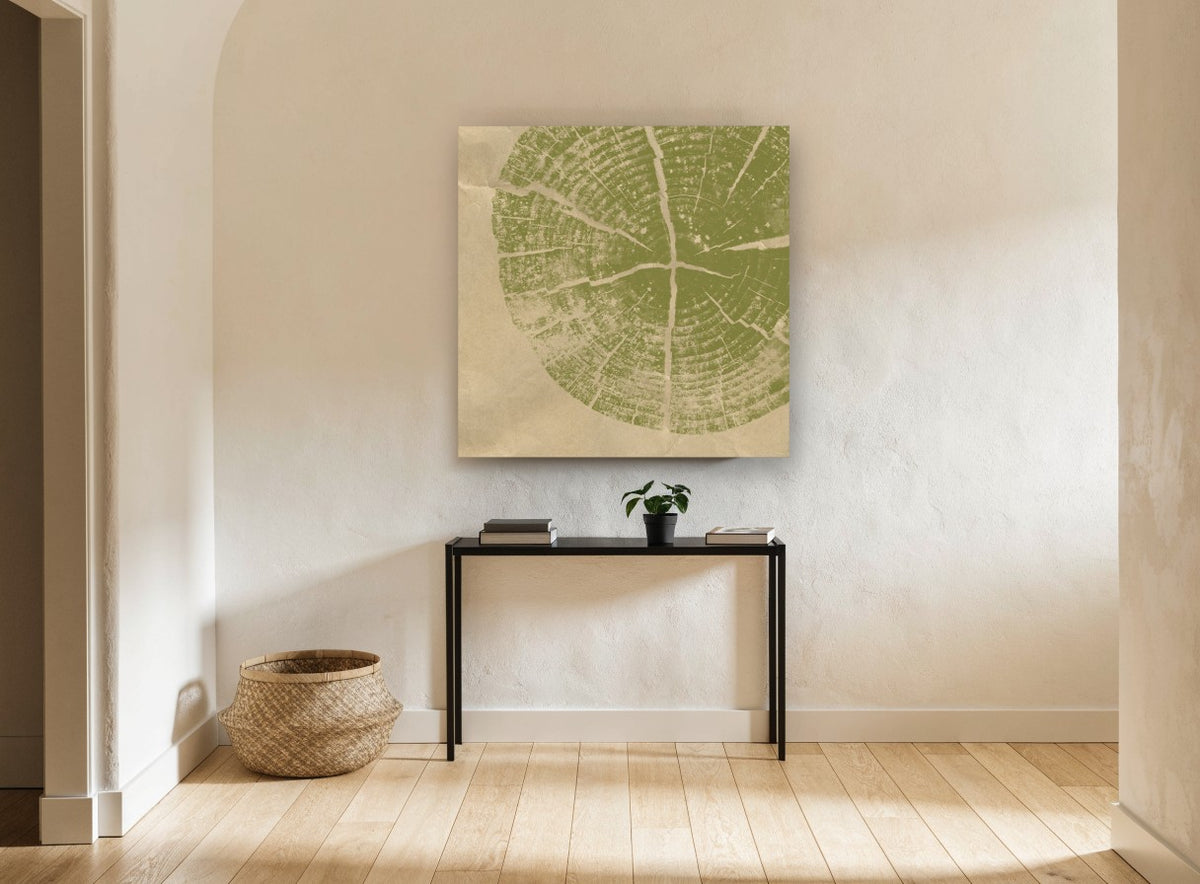 Olive Tree Ring Print floral canvas print on the wall of a hallway