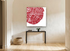 Crimson Tree Ring floral canvas print on the wall of a hallway