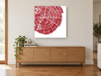 Crimson Tree Ring floral canvas print on the wall of a living room above a sideboard