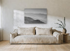 Layered Ridge Haze landscape canvas print on the wall of a living room