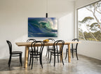 Curling Emerald Barrel coastal canvas print on the wall of a dining room