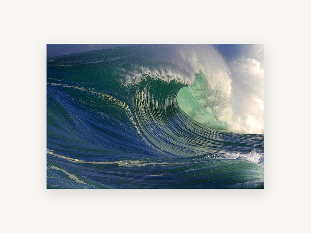Curling Emerald Barrel, coastal canvas wall art print, front view
