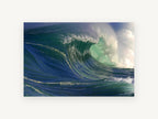 Curling Emerald Barrel, coastal canvas wall art print, front view