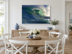 Curling Emerald Barrel coastal canvas print on the wall of a Hamptons dining room